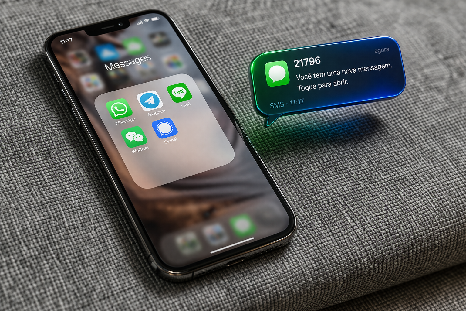 Exemplo de SMS com notificação objetiva e CTA de abertura